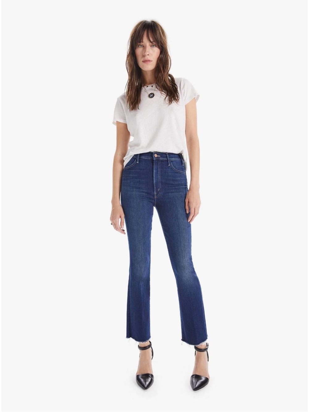 mother the hustler ankle fray bootcut jeans in home movies
